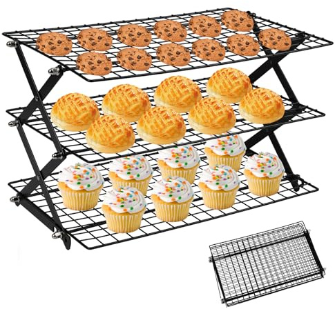 3 Plantas Rejilla para Enfriar Pasteles, Apilable Rejilla de Enfriamiento Horno de Plegable Rejilla para Enfriar Repostería, Reutilizable para Asar, Hornear, Parrilla, Enfriar y Refrigerar (A)