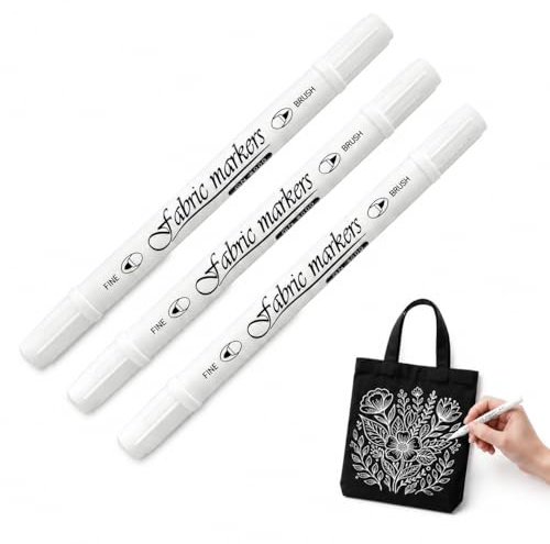 Snugcore Stylo Blanc 3 Pièces Feutre Double Pointe Marqueur Blanc Indélébile pour Dessin sur Textile Papier Verre Bois Marqueur Acrylique Blanc pour Bricolage et DIY