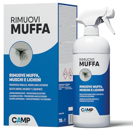 CAMP Rimuovi Muffa - Antimuffa per Muri Interni ed Esterni ad Azione Rapida, Spray Antimuffa Igienizzante Pronto all'Uso, Ideale per Rimuovere Muffe, Muschi e Funghi - Prodotti Pulizia Casa, 750 ml