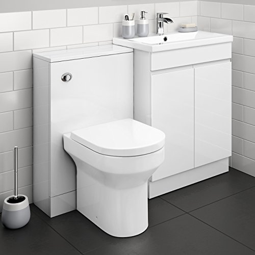 1100 mm Modern Gloss White Bathroom Drawer Vanity Unit Basin Sink + Toilet Furniture Set