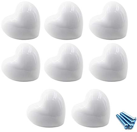 Armoire en c¨¦ramique poign¨¦es tiroirs boutons de la forme du coeur boutons de placard pour les boutons de cuisine enfants salle armoires placards Toy organisateur bo?te biblioth¨¨que-8pcs White