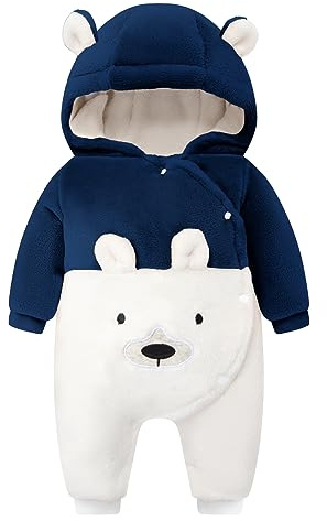 WYTbaby Baby Snowsuit Fleece Romper, Thicken Bear Hooded Jumpsuit For Toddler Girls Boys Infant Outfit 3-6 Months Blue