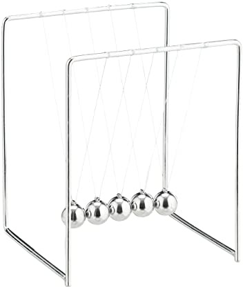 Relaxdays Newton’s Cradle, Pendulum with 5 Balls for Desk & Office, Metal, Physics Gadget, Silver