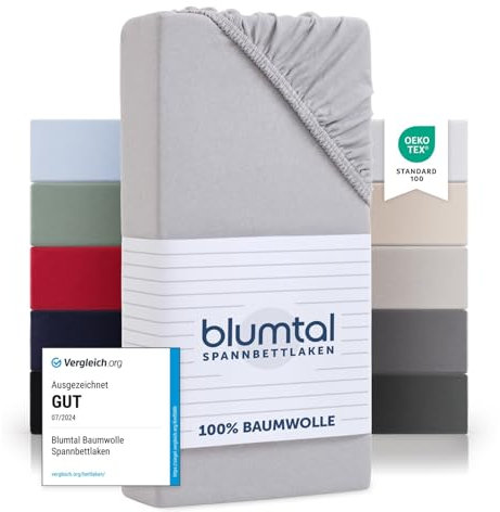 Blumtal® Basics Spannbettlaken 140x200cm Jersey - Spannbettlaken 140x200cm Baumwolle - Oeko-TEX zertifiziertes Spannbetttuch 140x200cm - Matratzenbezug 140x200cm -Bettbezug - Moonlight Grey - Grau