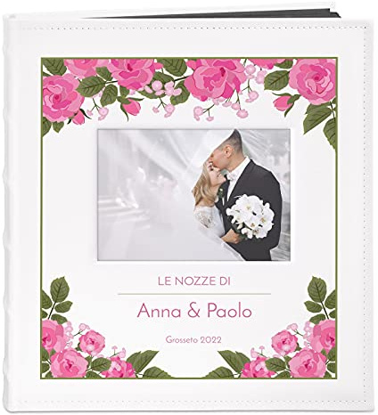 Maverton Album Fotografico Personalizzato - Copertina in Pelle Sintetica Bianca con Finestra - 60 pagine nere - 240 foto 10x15 cm - idee regalo per anniversario, matrimonio - Nozze 2