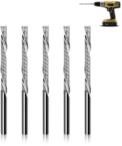 AGATIGE Fresa a spirale, Fresa a spirale 5pz, Fresa a spirale in acciaio tungsteno a flauto singolo a maniglia dritta per router punta di compressione del legno, 3.175x3.175x32x55mm