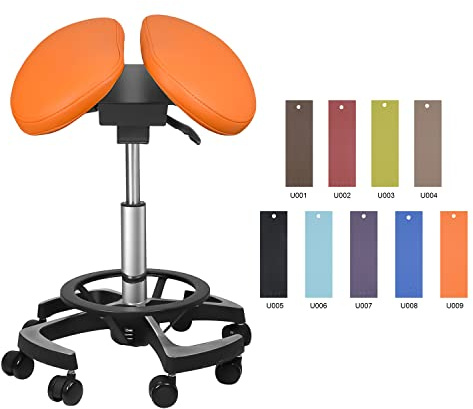 Rotatable Adjustable Saddle Doctor's Chair with foot control,Adjustable Height Hydraulic Stool Imported leather Saddle Office Chair (Orange)