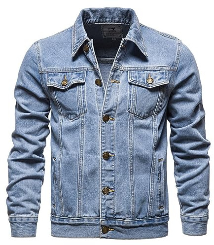 Oanviso Homme Cardigan en Jean Veste en Jean Décontracté Blouson à Revers Classique Manteaux Maillot de Jean Pullover Slim Fit Veste à Manches Longues pour Printemps A Bleu Clair L