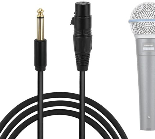 Geekria Cavo per microfono da 6,35 mm a XLR femmina, 3 m, compatibile con Shure MV7X, SM58-CN, SM57, SM7B, PGA48-QTR, PGA58-QTR, BETA 58A, cavo bilanciato per microfono (nero)
