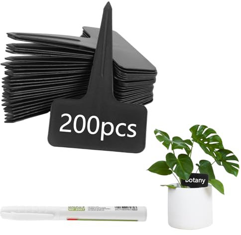 LDXDRU Lot de 200 étiquettes pour plantes avec 1 marqueur - Étiquettes de jardin - Noir - Pour l'extérieur - Résistant aux intempéries