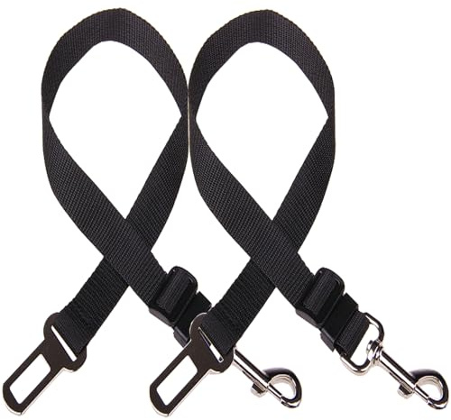 Dog Seat Belts For Cars UK, 2 Pcs Adjustable Dog Car Seat Belts, Yiduohua Dog Car Harness with Durable Nylon and Secure Clip-on Design, Comfortable Pet Travel Seat Belt, Easy to Install (Black)