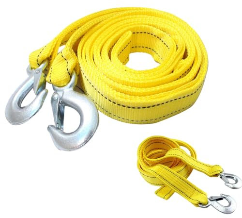 Abschleppseil mit Haken | Gelber Bergungsgurt - LKW-Abschleppseil, ATV-Abschleppgurt zum Abschleppen von Fahrzeugen am Straßenrand, Abschleppseil für PKW, LKW, Abschleppwagen Gurte