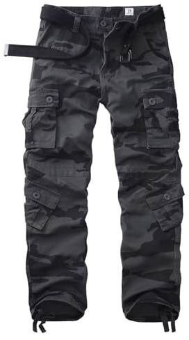 VATINNT Cargo Trousers Men's Cotton Combat Trousers | 9-Pocket Camo Trousers Casual Work Pants for Hiking, Fishing, Camping and Outdoor Activities No Belt