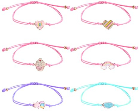 FDGGT 6-pack barnarmband, tecknade armband för barn, flätat armband, vänskapsarmband, justerbara armband för flickor