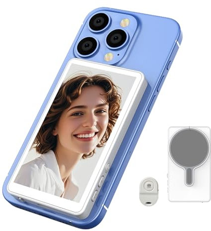 CatXQ Selfie Monitor Screen for iPhone & Android - Magnetic Phone Vlog Monitor with Remote, Back Camera Monitor for Live Streaming, YouTube & TikTok Videos - White