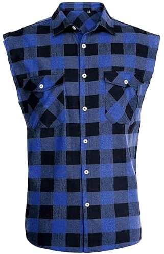 Foweknow Camisa a cuadros para hombre, sin mangas, camiseta de tirantes de verano, camiseta de tirantes con botones para leñador, camisa tradicional para hombre, camiseta de axila con botones, camisas