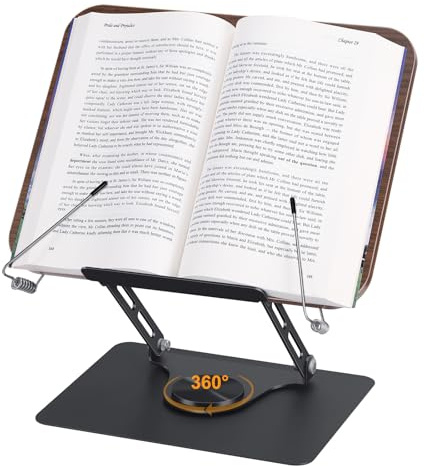 Atril Estudio, Atril para Libros, Soporte Libros con Clips, Altura Ajustable, Plegable, Ajustable y Giratorio 360°