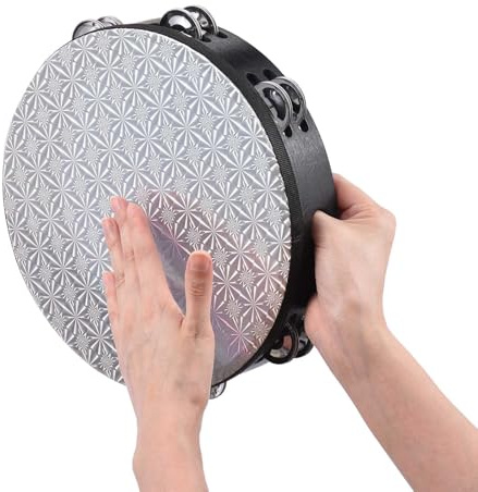 Tamboriner musikinstrument vuxen, tamburin musikinstrument med sin lätta och bärbara konstruktion 8-tums handhållen trästrålande tamburin rund jingle-trumma fot (10 tum)