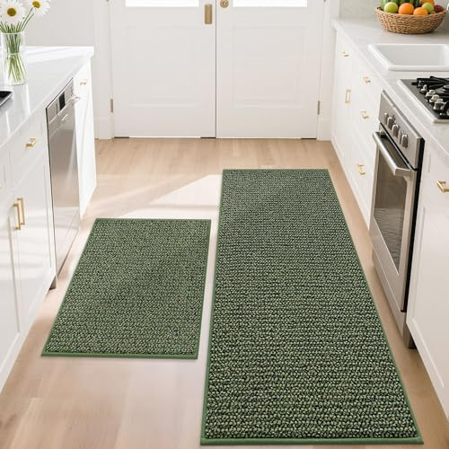 BEQHAUSE Küchenteppich, 2 Stück Küchenteppich Waschbar rutschfest, Küchenvorleger Wasseraufsaugend, Eignet Sich für Küche, Kühlschrank, Restaurant und Andere Orte, 50 * 122cm+50 * 76cm, Grün
