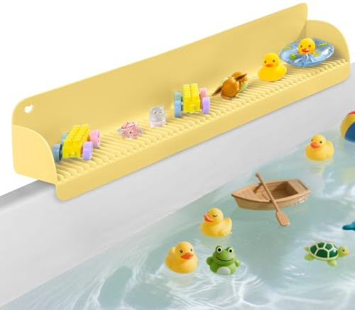 Paraspruzzi per vasca da bagno da 61 cm, con 10 ventose, in silicone, paraspruzzi per vasca da bagno, vassoio giocattolo per bambini, universale, per bagno, lavello della cucina (giallo)