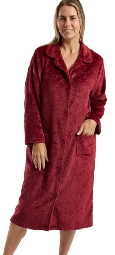 Marlon Sabrina Peignoir en polaire gaufrée à boutons pour femme – Manteau d'intérieur doux et confortable avec poches, Tourbillon bordeaux, L
