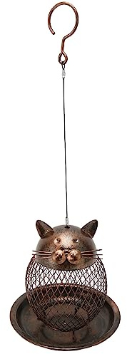 Haofy Mangeoire à Oiseaux en Forme de Chat, capacité de 12 Oz pour Plusieurs Oiseaux, Construction en Fer avec Couvercle à Ouverture Facile, Mangeoire à Suspendue pour Jardin de Villa, Décoration de