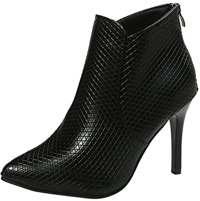Generisch Stiletto Zapatos de mujer Botines Transpirables Elegantes Zapatos de Encaje Botas de Moda para Mujer Cómodo Ocio Ocasiones de Noche, Negro , 37 EU