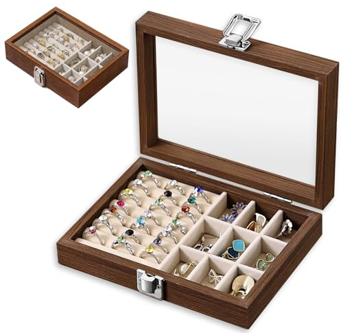 Boîte Organisateur de Bagues à Bijoux, Petite Boîte à Bijoux, jewellery Box Organizer, Rangement Boucle D'oreille, Coffret Plateaux pour Bagues, Boucles D'oreilles, Colliers et Petits Accessoires