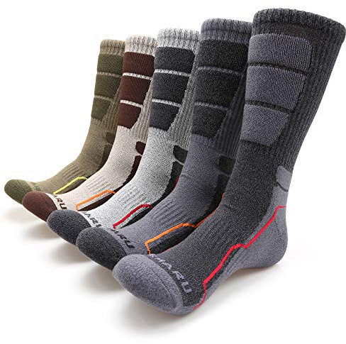 MIRMARU Men's 5 Pairs Hiking Outdoor Trail Running Trekking Moisture Wicking Cushion Crew Socks (M223-LARGE)