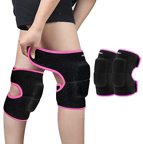 ONTYZZ Niños Rodilleras Ajustable Niños Niñas Protector de Apoyo de Rodilla con Almohadilla SBR Engrosada Guardia Envuelve para el Ciclismo Cuesta Abajo Bailando Voleibol Negro-Rosa/S