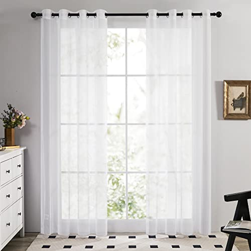 Deconovo Visillos Blancos Cortina Translucida Salón Infantiles para Ventanas Dormitorio para Habitacion con Ojales Piezas 132 x 214 cm