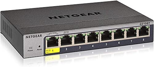 NETGEAR 8-Port Gigabit Ethernet Smart Switch (GS108T): Managed, mit 1 PD-Port, optionales Insight Cloud , Desktop oder Wandmontage geräuscharmer Betrieb und Service über die gesamte Lebensdauer