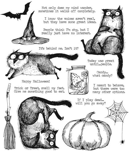 Snarky Cat Halloween - Tim Holtz Cling Mount Stamps - CMS407
