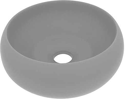 vidaXL Luxus Waschbecken mit Abflussloch Waschschale Aufsatzwaschbecken Waschtisch Waschplatz Handwaschbecken Rund Matt Hellgrau 40x15cm Keramik