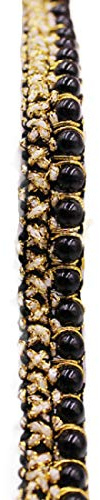 Yalulu 5 Yards 1.5cm Wide Pearl Bead Embroidery Braid Twist Woven Fabric Cord Cotton Lace Sewing Braid Trim Sewing Trimming DIY Sewing Ribbon Tassel Thread Edge Sew Craft Decorative Ribbon (Black)
