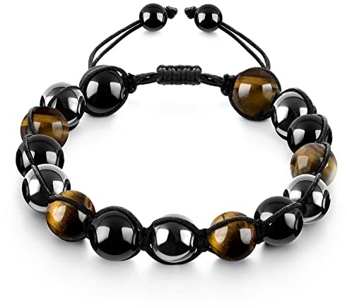 Emibele Braccialetto Uomo, Braccialetto con Pietre Naturali, Bracciale Intrecciato a Mano, Braccialetto per Yoga Reiki, Meditazione, Terapia Energetica, Regalo di San Valentino, Natale, Compleanno