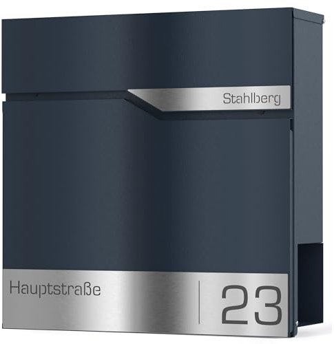 Graviers Design Buzón con Compartimento para periódicos en Antracita RAL 7016 – Buzón de Correo Personalizado de Acero Inoxidable Placa para Nombre de Calle – Buzón de Pared con candado y