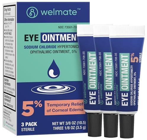 WELMATE Eye Ointment (3 Tubes) - Sodium Chloride Hypertonicity Ophthalmic Ointment 5% - Corneal Edema Relief - Sterile, Non-Greasy - Lanolin & Mineral Oil - 1/8 oz (3.5g) per Tube