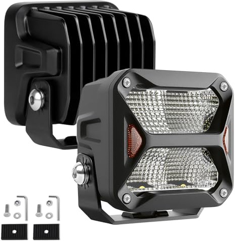 BraveWAY Phare de Travail LED 3 Pouces 60W Dernier en 2024 Projecteur Flood LED 12V pour Feux Antibrouillard de Moto, Voiture, Tracteur, Camion, SUV, Bâteau et Caravane.