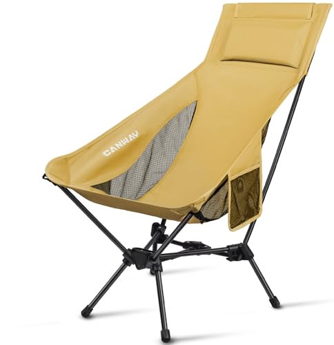 CANWAY Hochlehner Campingstuhl Faltbar Ultraleicht, Camping Stuhl 180 kg Kleines Packmaß, Tragbarer Klappstuhl Camping leicht mit Tragtasche für Picknick, Outdoor, Wandern(Khaki)