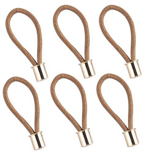 Set di 6 Manico in corda di cuoio maniglie per mobili in pelle anti-collisione,pomelli in Lega di zinco Base per cassetti,Tiretti per armadietti Nascosto,accessori per cucina (Original colour)