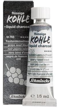 Schmincke - 18 755 006 - Charbon liquide noir pépins de raisin - 15 ml - Pour peinture au fusain, dessin au charbon et sous-peinture, végétalien