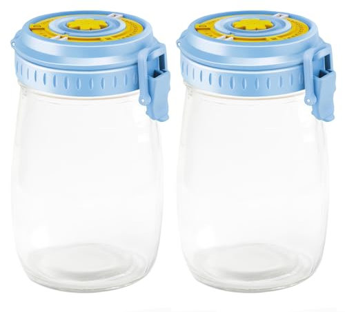 Hintyne Gärglas 1000 ml mit Datum versehenes Sauerteig Starterglas mit Entlüftungsöffnung Sauerteigglas wiederverwendbarer Kimchi Behälter Mehrzweck Vorratsgläser aus Glas 2 Stück