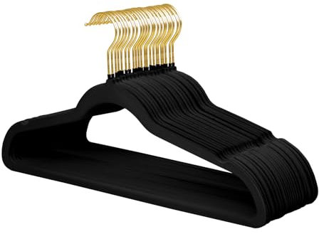 ManGotree 22 Pack Samtbügel mit 360° drehbarem Goldhaken, rutschfeste Filz-Anzugbügel, ultradünne, platzsparende Kleiderbügel für Mantel, Anzug, Hemd, Kleid, Hose (Schwarz)