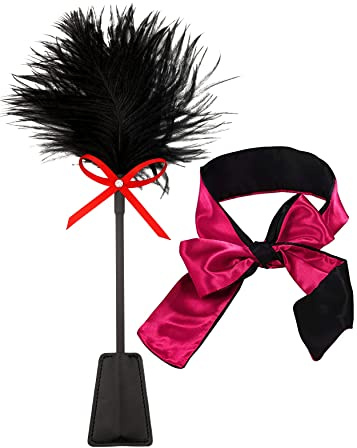 Feather French Tickler Teasing Toys Eye Blindfold Satin Mask Role Play Tickling Feather Tickler Stick for Couples Role Play Kit