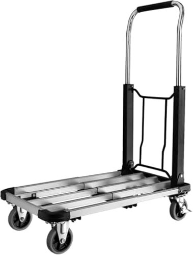 FFYUTING Carrello a Piattaforma con Design a Pannello in Lega di Alluminio con capacità di Peso di 150 kg, Carrello a Spinta, Ruota frenante, Carrello Mobile