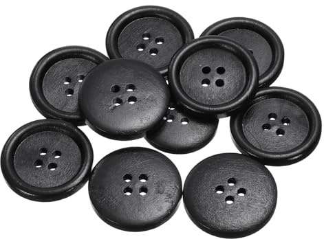 QUARKZMAN 10 piezas de 44L Botones de Costura de Madera de 1-1/8 (28mm) 4 Agujeros Botones Redondos de Madera de Repuesto para Manualidades de Ropa DIY, Negro