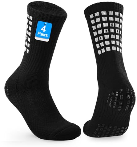 PERMANENTLY001 Calzini sportivi antiscivolo da calcio calzini antiscivolo uomo donna imbottiti anti-vesciche antiscivolo calzini da allenamento atletico calcio basket yoga lavoro 43-50 Neri L 4P