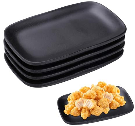 imposyu 4 Pièces Assiettes à Dessert Noires 15x9cm Assiettes Service de Table Rectangulaire Petite Assiettes Vaisselles Assiette Plate pour Entrées, Desserts, Gâteaux