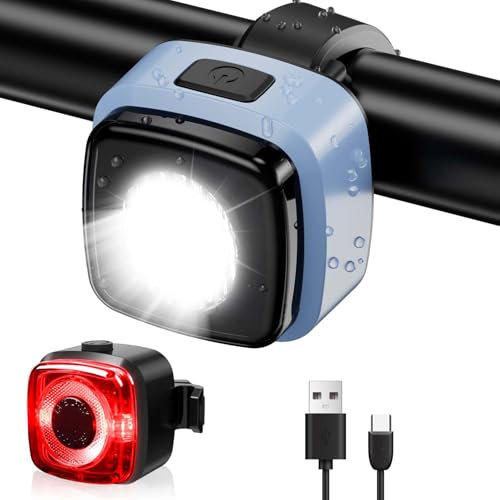 Antimi Set di luci per bicicletta, approvato StVZO, set di illuminazione LED IPX5, luce anteriore + luce posteriore per bicicletta, set USB tipo C